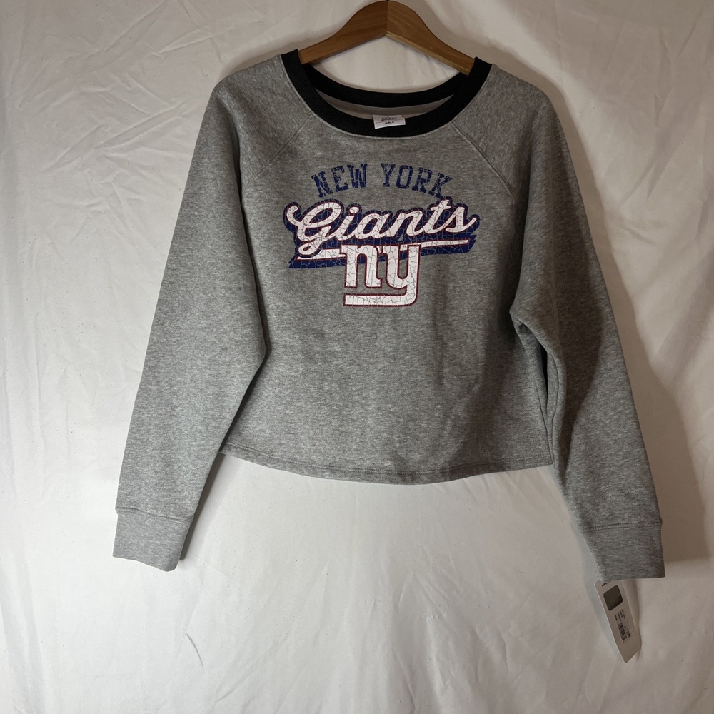 New York Giants Sweatshirt Girls Large Gray NFL Cropped Oversized 10/12‎ NY